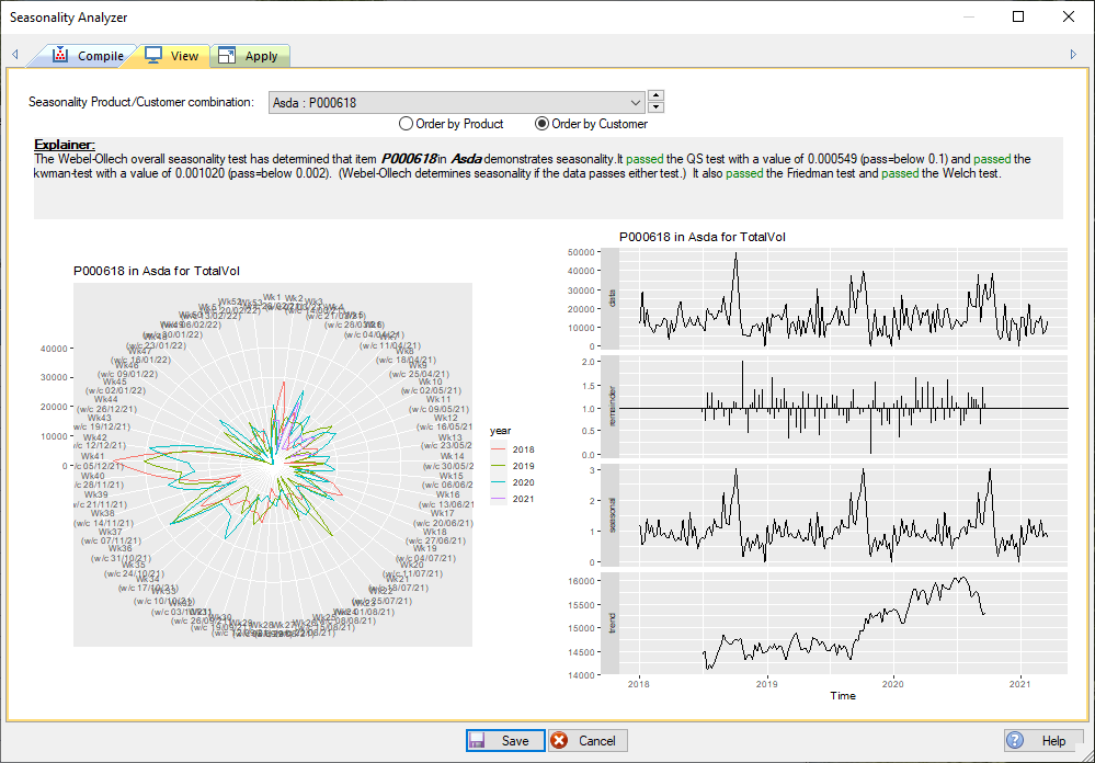 Prophecy demand forecasting - seasonality analyser screen 2 : view
