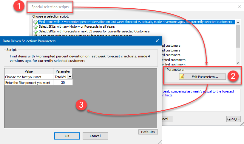 New data-driven selection parameterization options
