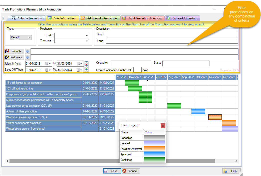 Edit a promotion by selecting from Gantt view