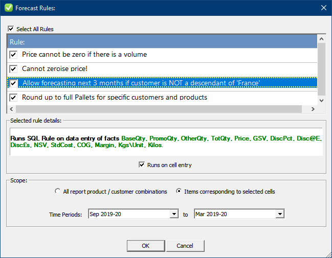 On demand demand forecasting rules check dialog