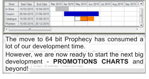 The move to 64 bit Prophecy has consumed a lot of our development time. However, we are now ready to start the next big development - PROMOTIONS CHARTS and beyond!