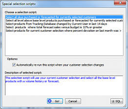 Selection scripts dialog box from Prophecy