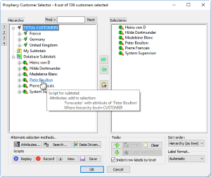 Screenshot showing customer selector dialog box